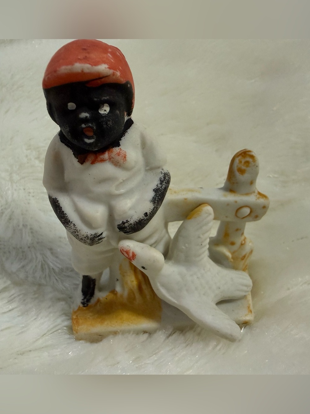Vintage 1900-1919 Ceramic Black Figurine "The Early Bird Catches the Worm"